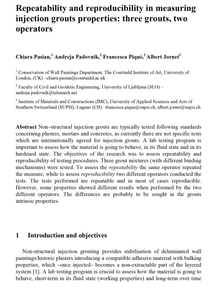 Repeatability and reproducibility in measuring injection grouts ...